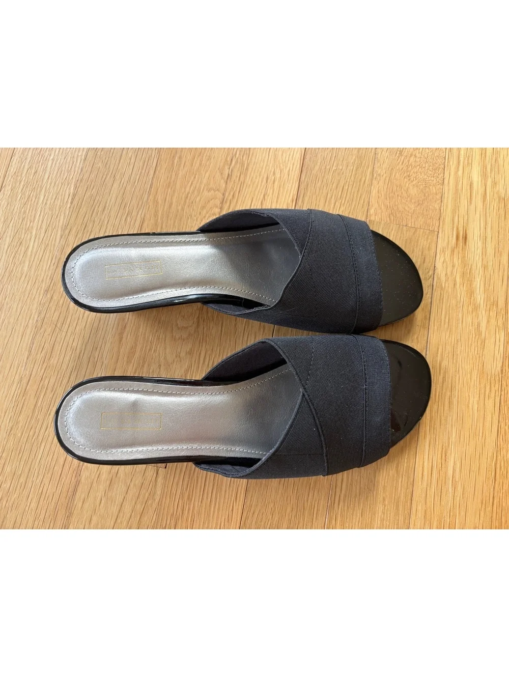 Laura Scott Black Stretch Slide Sandals Low Block Heel Women’s Size 7